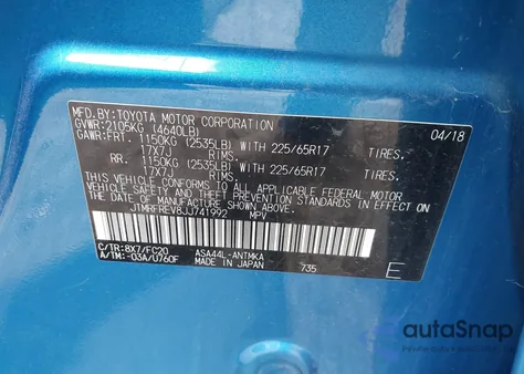 2018 Toyota Rav4 Xle from USA, damaged, VIN JTMRFREV8JJ741992